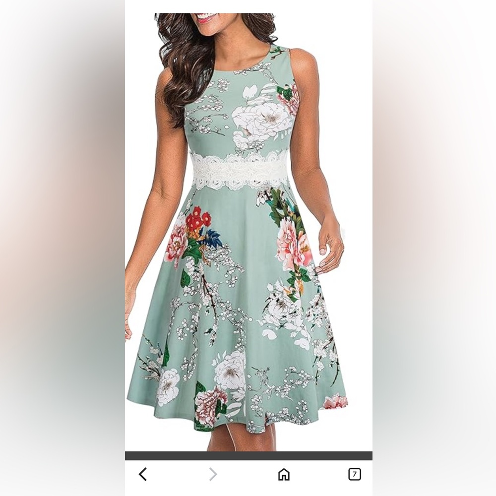 Women’s print cotton dress with lace waistband